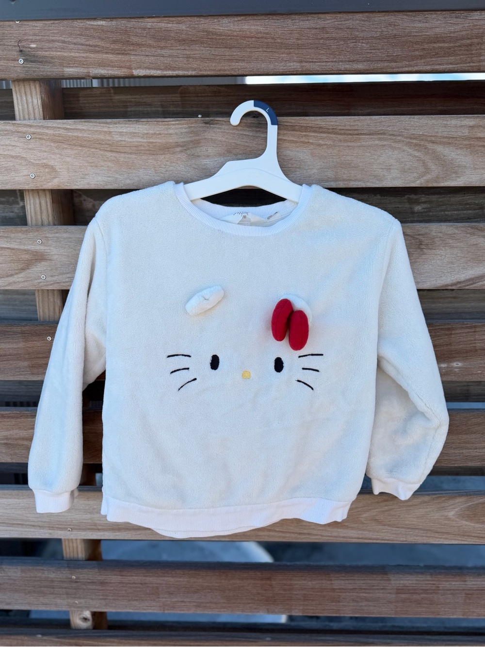 H&M Cream Plush Hello Kitty Face Sweatshirt with Red Bow